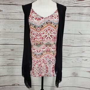 Cato Women's Multicolor Open Front Fringe Top Size Large